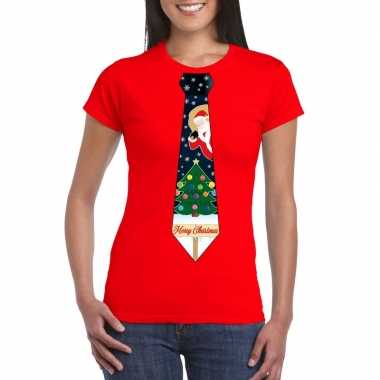 Fout kerst t shirt rood met kerstboom stropdas voor damesfoute