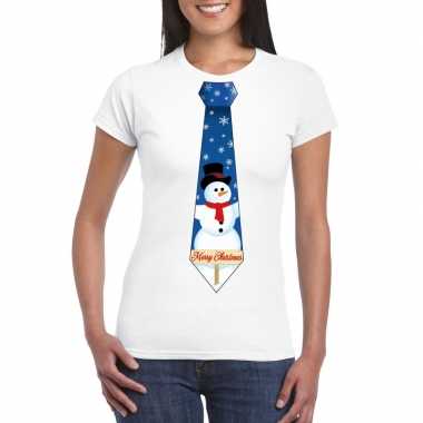 Fout kerst t shirt wit met sneeuwpop stropdas voor damesfoute