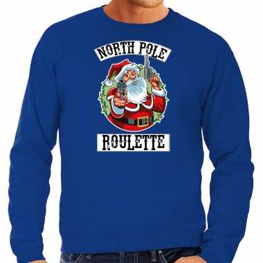 Foute foute kersttrui / outfit northpole roulette blauw voor heren