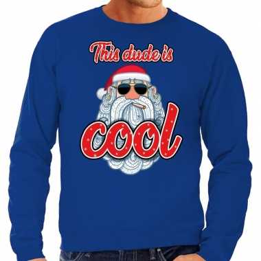 Foute foute kersttrui stoere kerstman this dude is cool blauw heren
