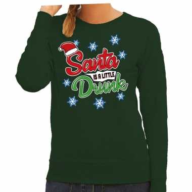 Foute foute kersttrui / sweater santa is a little drunk groen dames