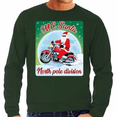 Foute foute kersttrui voor motorliefhebbers mc santa groen voor heren