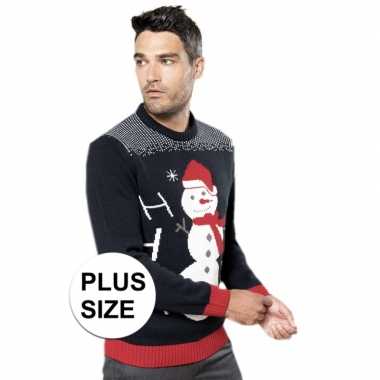 Grote maten foute gebreide foute kersttrui donkerblauw sneeuwpop
