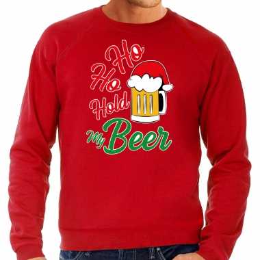 Grote maten ho ho hold my beer fout foute kersttrui / outfit rood voor heren