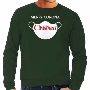 Grote maten merry corona christmas foute foute kersttrui / outfit groen voor heren