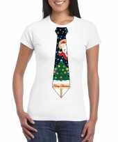 Fout kerst t-shirt wit met kerstboom stropdas voor damesfoute