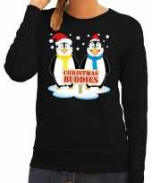 Foute foute kersttrui pinguin vriendjes zwart dames