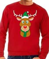 Foute foute kersttrui rendier rudolf met groene kerstmuts rood heren