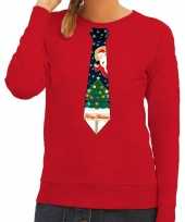 Foute foute kersttrui stropdas met kerst print rood voor dames
