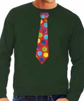 Foute foute kersttrui stropdas met kerstballen print groen voor heren