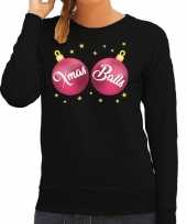 Foute foute kersttrui sweater zwart met roze xmas balls dames