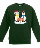 Foute kersttrui met pinguin vriendjes groen kinderen
