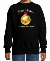 Foute kersttrui sweater merry christmas to the world zwart kinderen