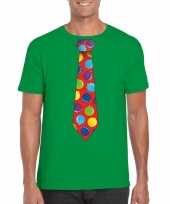 Kerst t-shirt stropdas met kerstballen print groen voor herenfoute