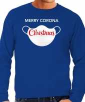Merry corona christmas foute foute kersttrui outfit blauw voor heren