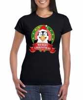 Pinguin kerst t shirt zwart merry christmas voor damesfoute