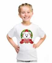 Wit kerst t shirt voor kinderen met een ijsbeerfoute