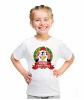 Wit kerst t shirt voor kinderen met een pinguinfoute