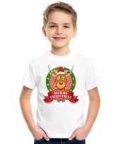 Wit kerst t shirt voor kinderen met een rendierfoute
