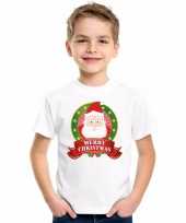 Wit kerst t shirt voor kinderen met kerstman printfoute